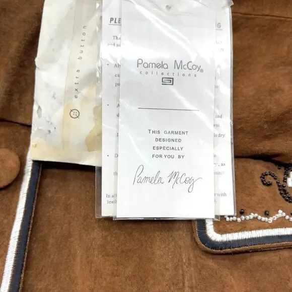 Pamela McCoy Brown Suede Leather Blazer Western Embellished‎ Jacket - Picture 2 of 8